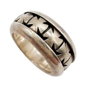 Cadillac Hammer Sterling Silver Ring 90s Grunge Biker Cross Spinner Size 11.75